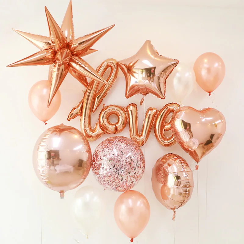 

10pcs 18 inch Rose gold star Heart round Globos Metallic Color Foil Balloon for Party Wedding Valentine's Day Decoration gift