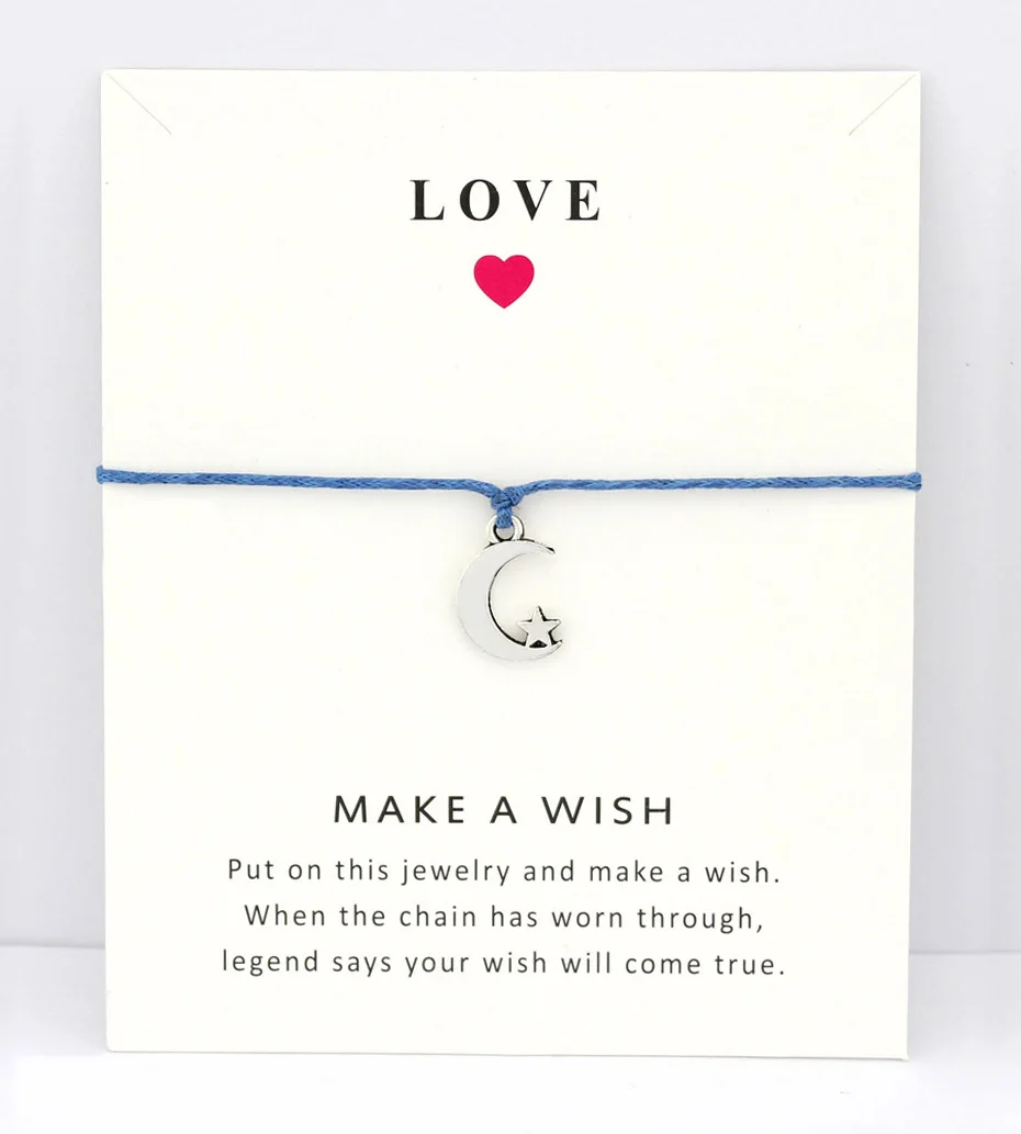 

Star Moon Heart Card Bracelets Purple Yellow Wax Cord Women Men Girl Boy Antique Silver Charm Jewelry Gift Many Styles Choose