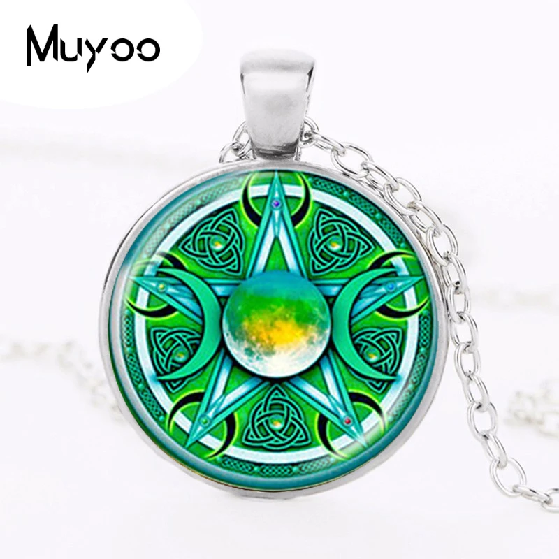 Green Moon Goddess photo Cabochon Glass Tibet silver Chain Pendant Necklace