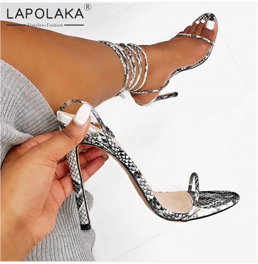 

Lapolaka Brand Design Big Size 42 Sexy Snake Thin High Heels Women Shoes Sandals Woman Lady Summer Party ankle-wrap Shoes Woman