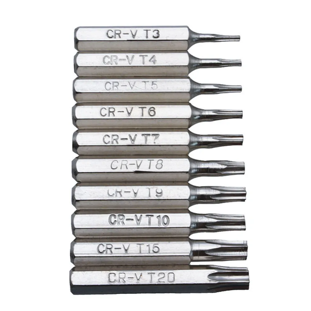 

10pcs/set CR-V Torx Bit Set T3/T4/T5/T6/T7/T8/T9/T10/T15/T20 Screwdriver Bit Set Repair Tools Household Hand Tools Drill Bit B4