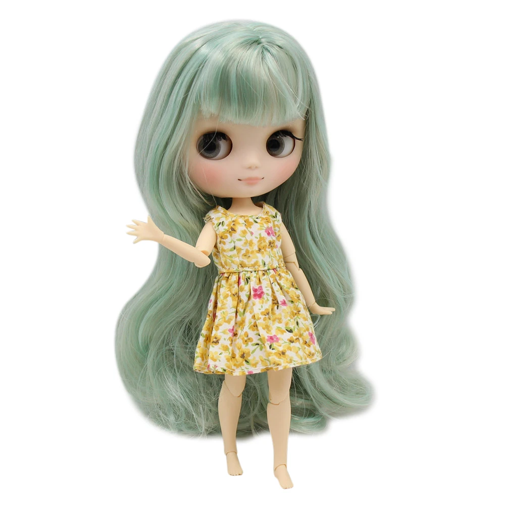 

Middie Nude Blyth Doll with mint green mix golden hair matte face gray eye 20cm DIY Toys with hand set No.BL1147/1049