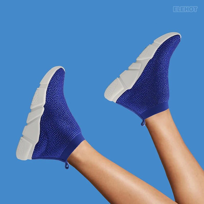 Elehot Blue Rhinestone Sneakers