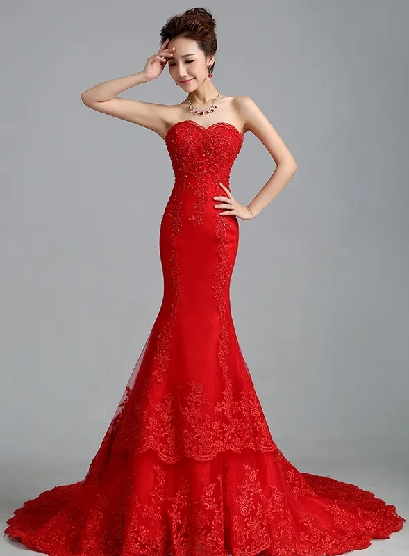 red mermaid wedding dress
