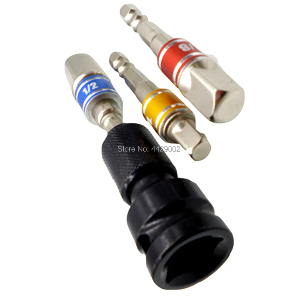 

1/2" Drive to 1/4" Hex Shank Converter Quick Release Chuck with 3pcs Impact 1/4" 3/8" 1/2" Drill BIts Socket Adapter Hex Shank