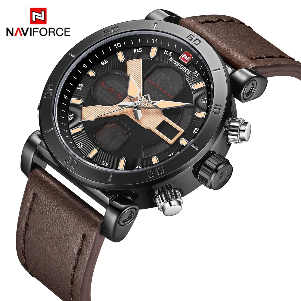 

NAVIFORCE Men Fashion Sport Watches Luxury Brand Men's Quartz Digital Clock Man Leather Military Wrist Watch relogios masculinos