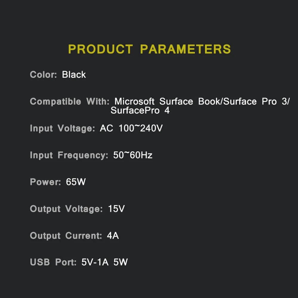 DC 15V 4A 65W источник питания с 5V 1A USB портом AC зарядное устройство адаптер питания для microsoft Surface Book Laptop Pro 3 Pro 4 Pro 5