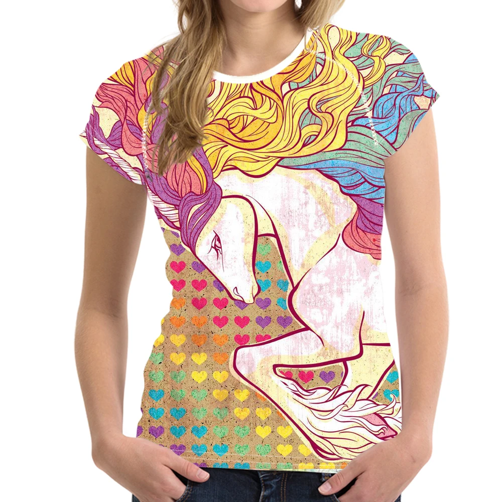 NoisyDesigns Для женщин футболка милые 3D Rainbow Unicorn принтом женская одежда GirlsBrand летние