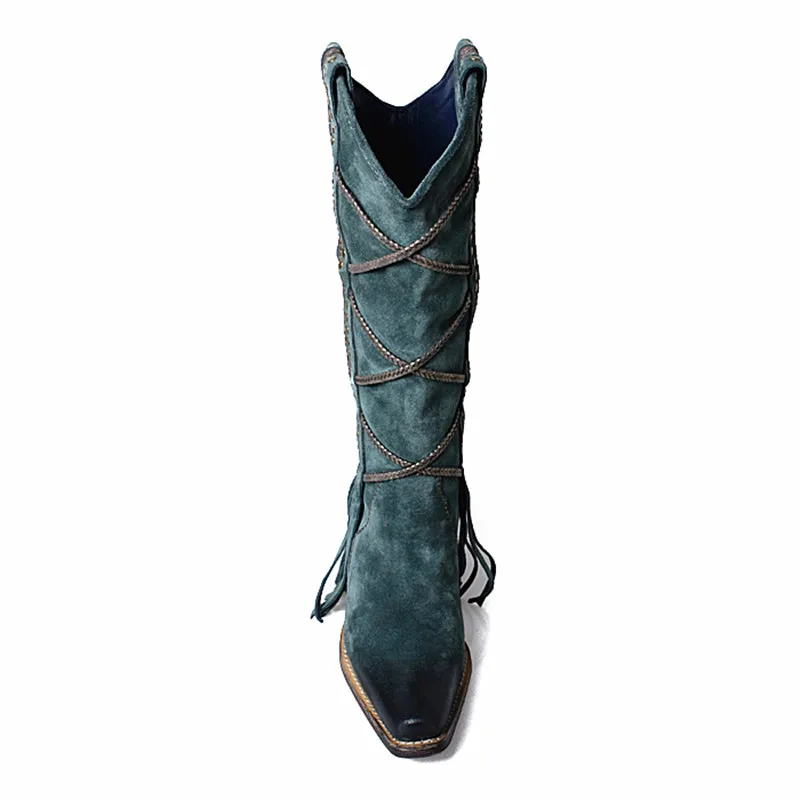 Estilo Moda Blue Square Toe Cremallera Botas Knight Magic Negro tied lado In blue Perfetto Mujer Prova Retro Fringe In Grace Design plush Cruz leather w5X6qU76px