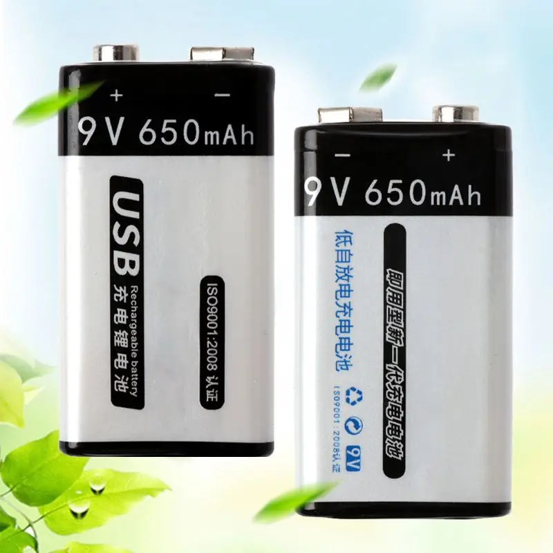 9V 650mAh перезаряжаемая литиевая батарея микро Зарядка для микрофона мультиметра