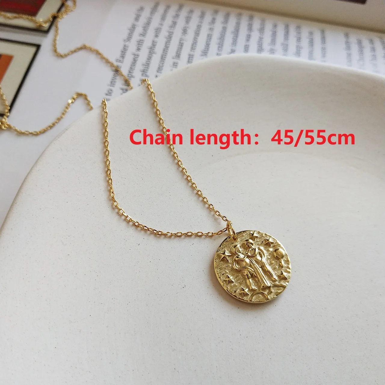 45cm chain Ювелирная подвеска из стерлингового серебра 925 пробы, ожерелье s, круглая мечта, анаглиф, Созвездие 18 К, золотое ожерелье для женщин, юбилейные ювелирные изделия - Цвет камня: 45cm chain