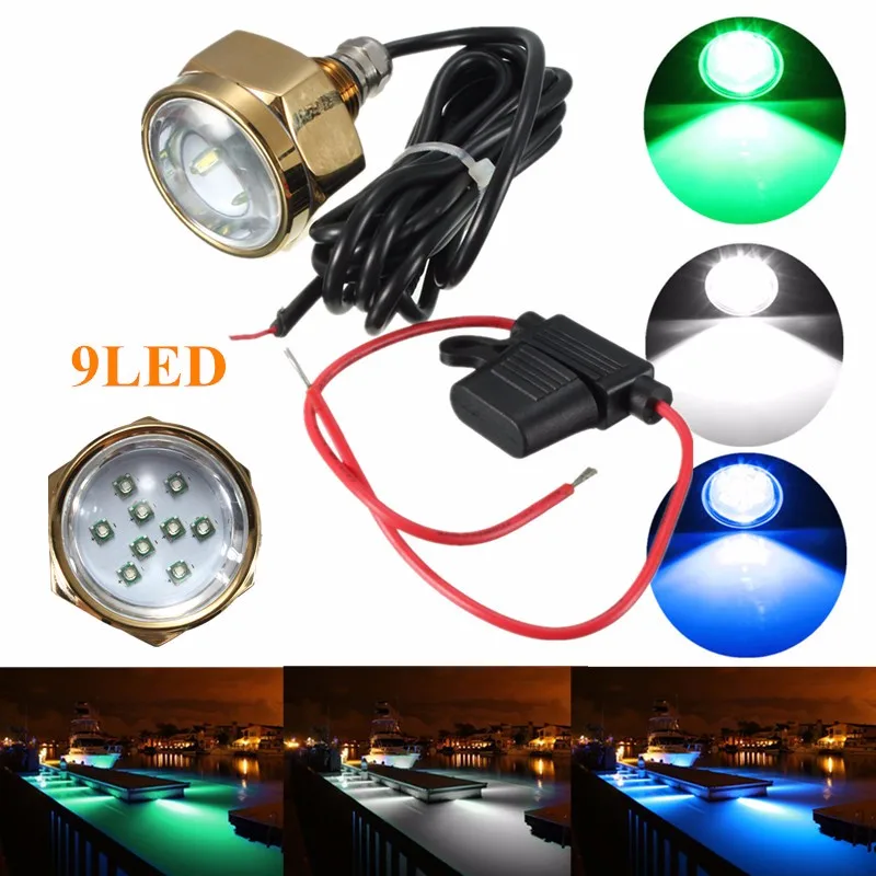 

Smuxi 27W 9 LED Boat Drain Plug Light Waterproof IP68 Rate Blue Brightest 1800 Lumens Underwater Boat Lamp Yacht light