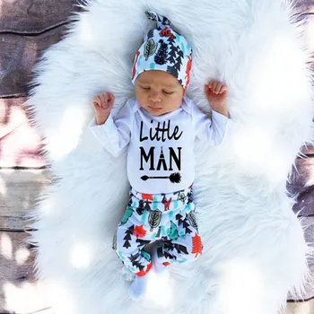 

2016 Newest Children Baby Clothes Set 100% Cotton Infant Boys Print Clothing Suits Toddlers Hats Rompers Pants 3pcs/set