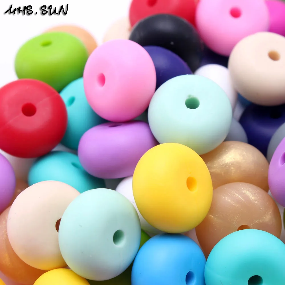 

MHS.SUN Multicolor abacus ablate silicone beads real food grade material baby chewable round bead mixed for DIY teething jewelry