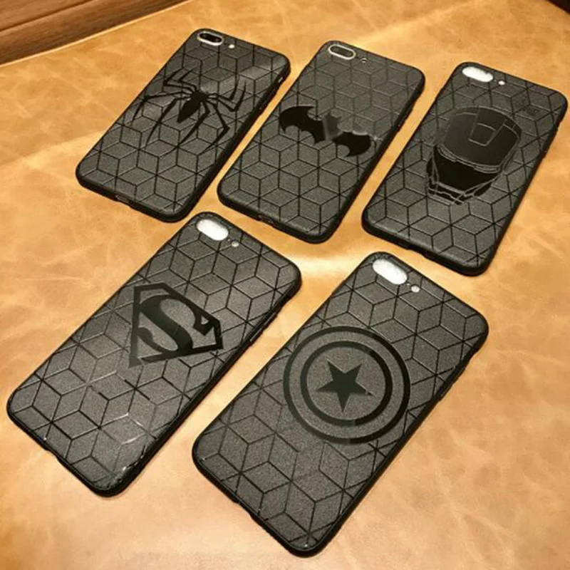 For iPhone Case 6S Plus 7 8 X 10 XS Max XR 3D Relief Case Cover Spider Iron Man Superman Phone Cases For iPhone 6 S 7 8 Plus