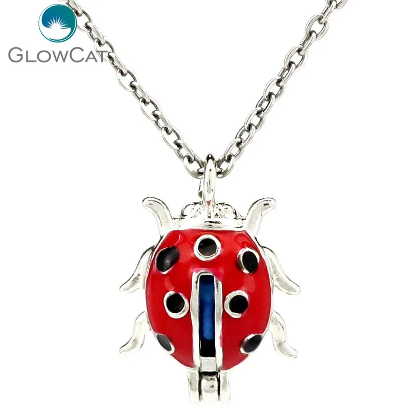 K1217 Silver Enamel Copper Ladybird Insect Beads Cage Locket Pendant Chain | Украшения и аксессуары