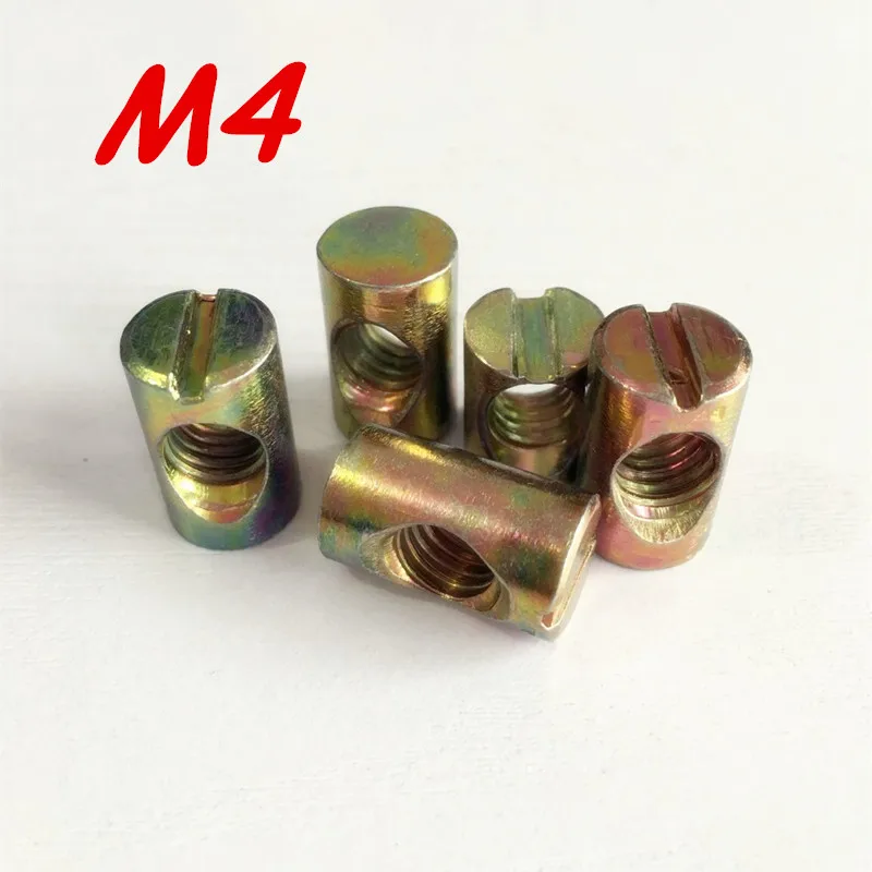 

50pcs M4 Barrel Bolts Cross Dowel Slotted Furniture Nut fittings for Beds Crib Chairs Horizontal hole nut hammer embedded nut