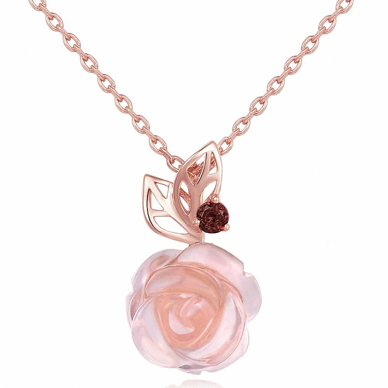 

DAN'S ELEMENT Rose Flower 9mm 100% Natural Gemstone Rose Quartz Chain Necklace 925 Sterling Silver Jewelry DENI025