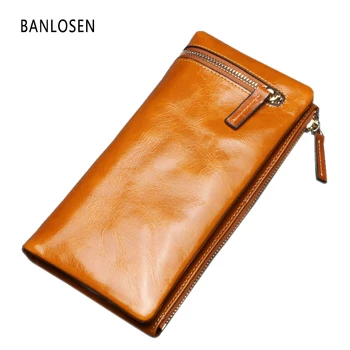 

New Genuine Leather Wallet Women Wallets Oil Cowhide Wallet Long Design Clutch Female Purse Carteras Mujer