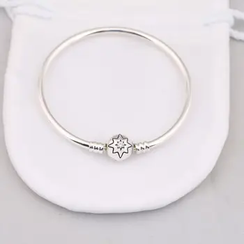 

New 925 Sterling Silver Bangle Starry Sky Clasp Crystal Snake Chain Basic Bracelet Bangle Fit Women Bead Charm DIY Jewelry