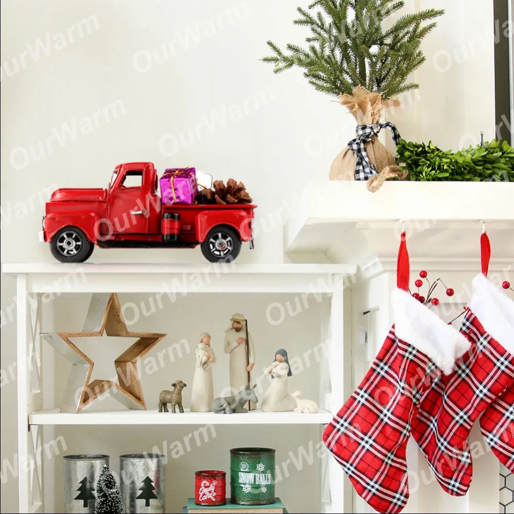 OurWarm Christmas 2018 Little Red Truck Table Top Decor New Year's Products for Kids Metal Vehicle