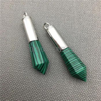 

MY0276 Malachite Spike Point Pendant with Large Pure Silver Color Cap and Bail,Healing Stone Pendant for Necklace Making