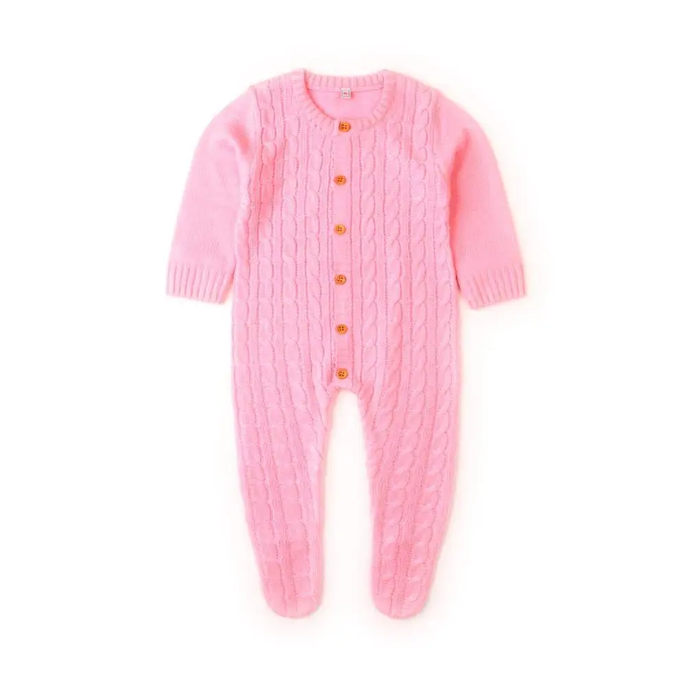 Комбинезоны для маленьких девочек; Одежда для новорожденных с длинными рукавами; Вязаный комбинезон ярких цветов для мальчиков; комбинезоны; детская одежда; один предмет - Color: Pink Baby Romper