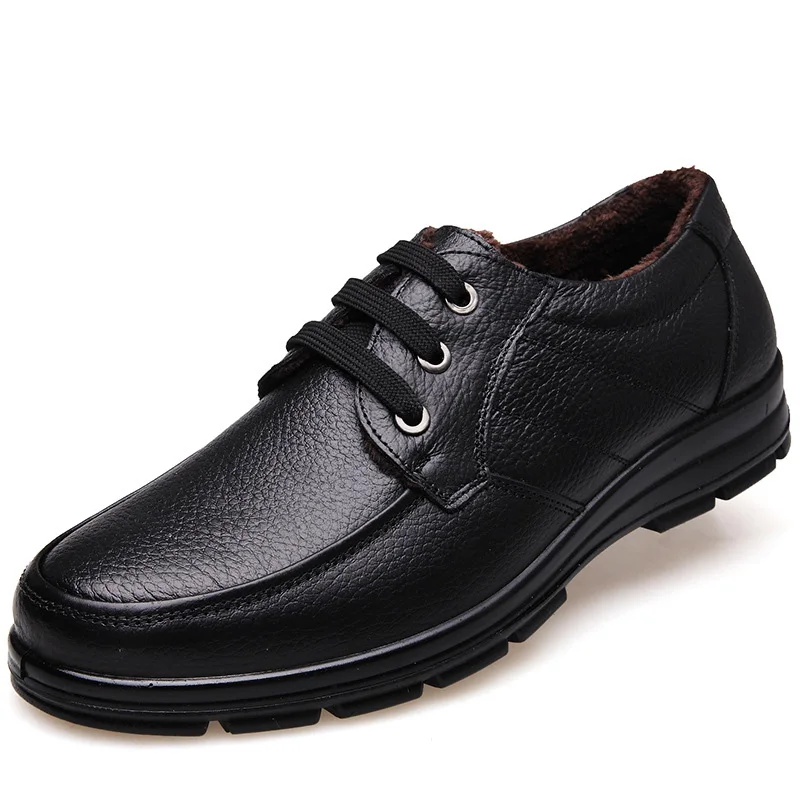 Мужская повседневная обувь из натуральной кожи; Модная Удобная дышащая мужская обувь ручной работы; удобная повседневная обувь - Цвет: 02 Black with fur