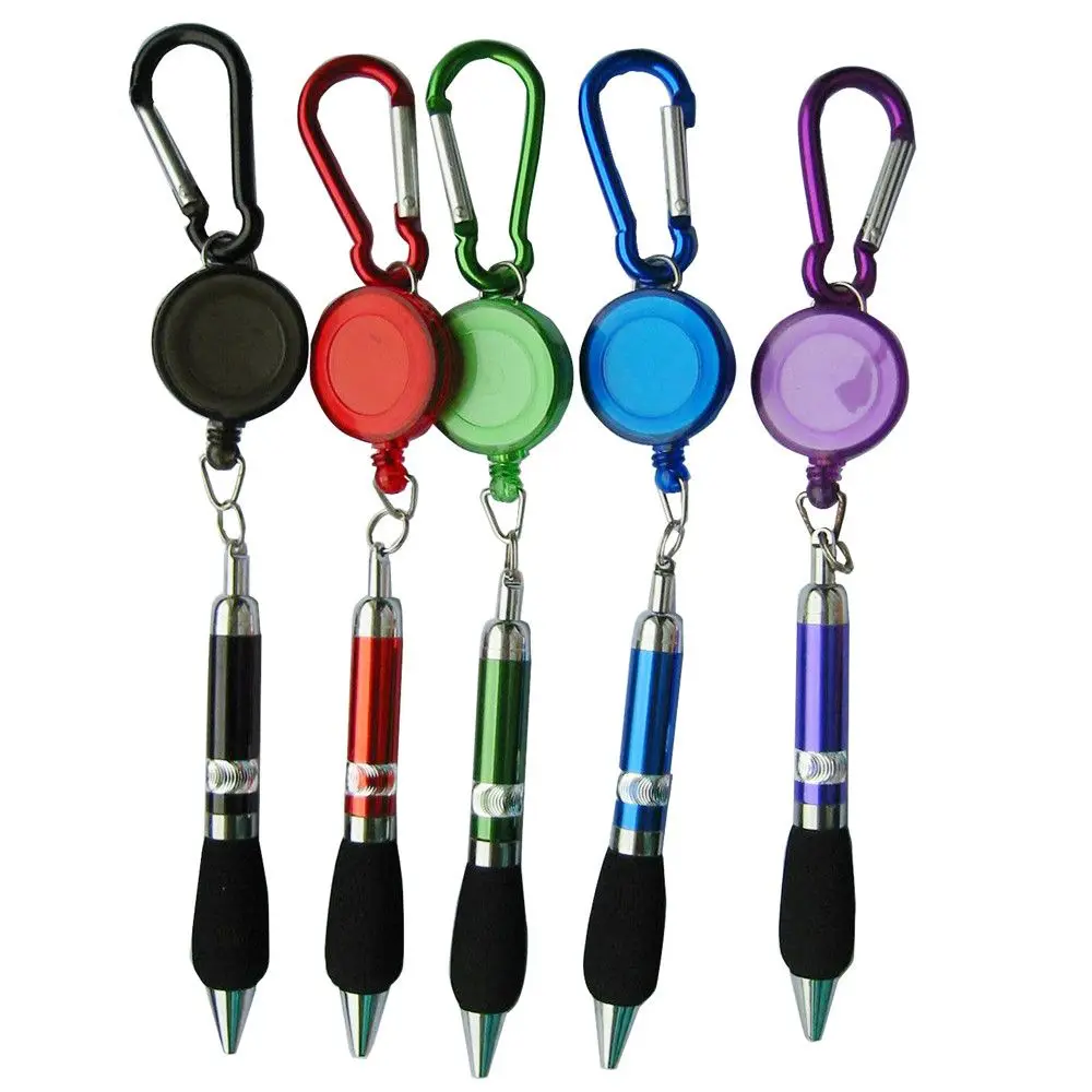 

1pc Retractable Badge Reel Ballpoint Pen Belt Clip Keychain with Carabiner Portable Keyring Lanyard Pen School Office Supplies