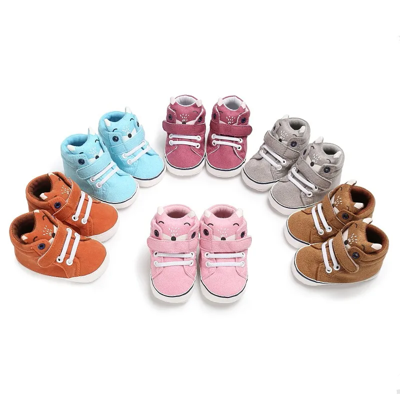 Winter Autumn Baby Warm Shoes Kid Boys Girls Fox Head Lace Cotton Cloth First Walker Anti-slip Soft Sole Toddler Sneaker