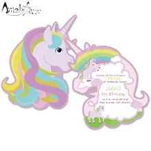 Радуга Единорог животных Тема пригласительные карты вечерние украшения наборы; детский душ события приглашение на вечеринку дня рождения на заказ