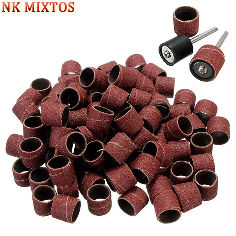 

NK MIXTOS 100pcs/set Sanding Bands Kit + 2 Sanding Drum Mandrels for Dremel Rotary Tools ( have 2 sizes ) 60# / 80#