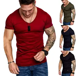 2019 новый стиль Лидер продаж Модные для мужчин лето V образным вырезом повседневное тонкий футболка с коротким рукавом Блузка Высокое