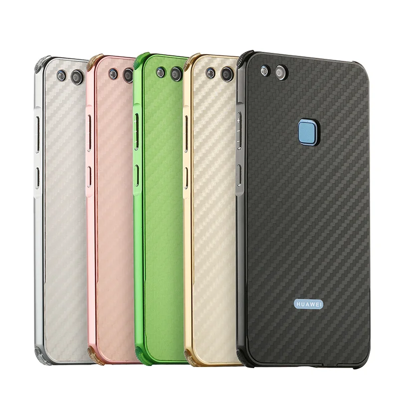 

ZEALLION For Huawei P10 Lite Luxury Plating Aluminum Metal Frame + Carbon Fiber Hard PC Shockproof Back Cover