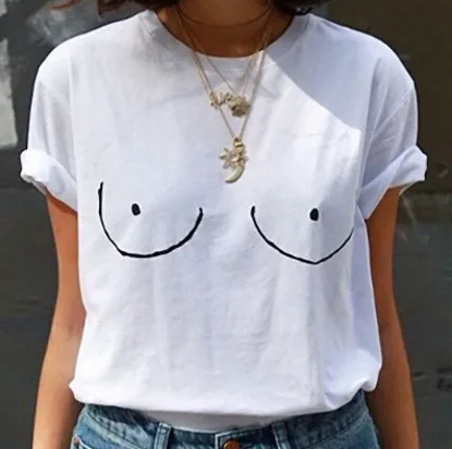 

Tit Tee Breast Printed T-Shirt Emoji Street Boob Harajuku YELITE Summer Casual Cotton Women T Shirt T Shirt Women