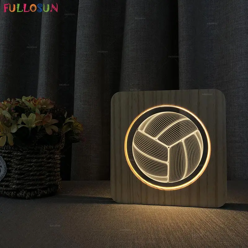 FULLOSUN 3D светодиодный светильник теплый белый светодиодный сенсорный светильник баскетбольная футбольная модель деревянная настольная лампа для детей прикроватный Декор ночной Светильник - Испускаемый цвет: FS-A3593W warm color
