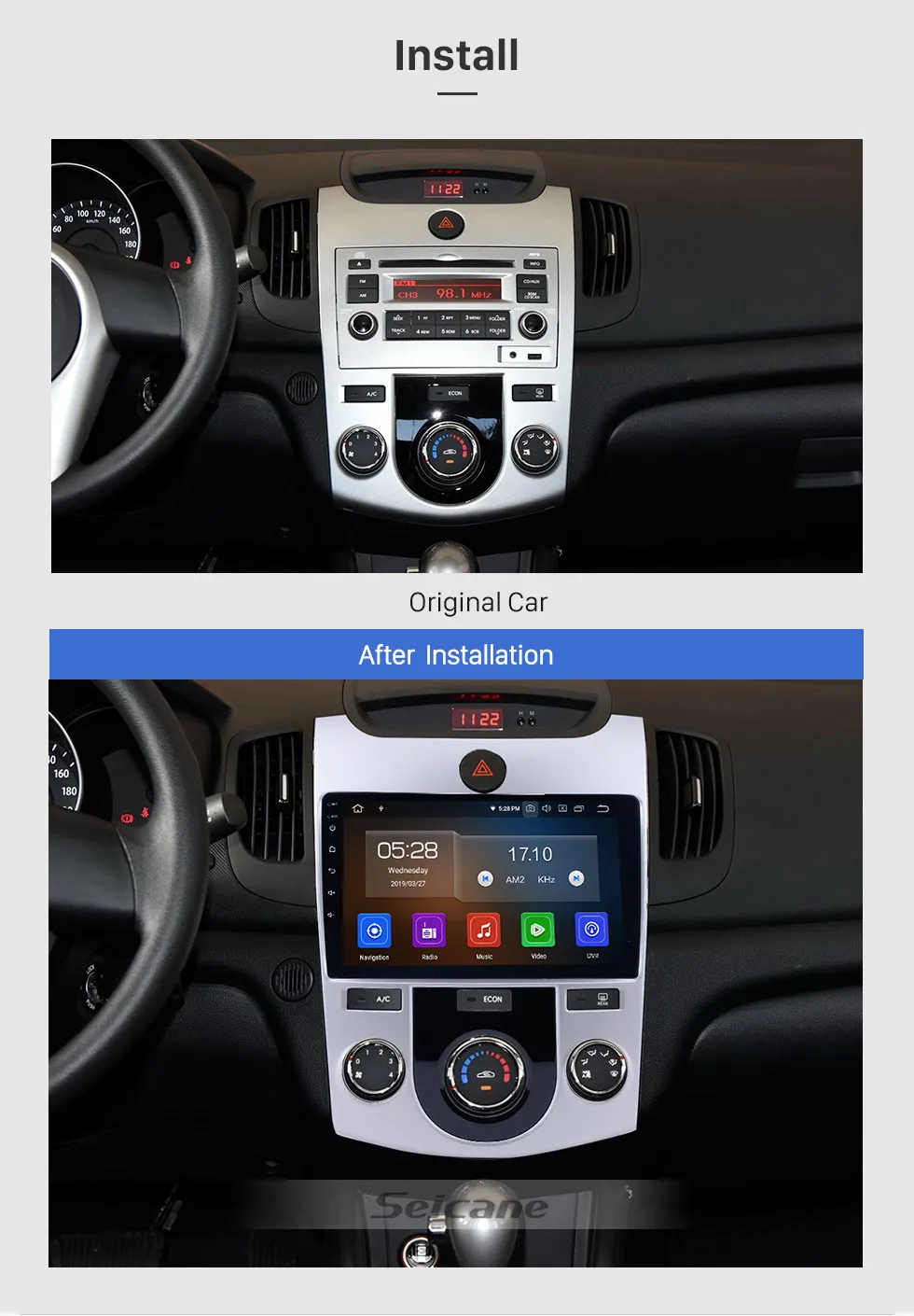 Seicane Восьмиядерный " Android 9,0 автомобильный Радио мультимедийный плеер gps навигация для 2008 2009 2010-2012 KIA FORTE(MT) с 4G ram