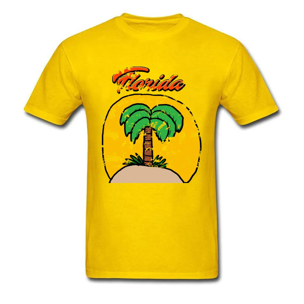 Vintage Florida Design Pure Cotton Student Short Sleeve Tops Shirts Group Lovers Day Tshirts Special Round Neck Tops & Tees Vintage Florida Design yellow