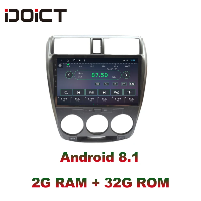 

IDOICT Android 8.1 IPS Screen 2G+32G Car DVD Player GPS Navigation Multimedia For Honda City Radio 2008-2013 car stereo