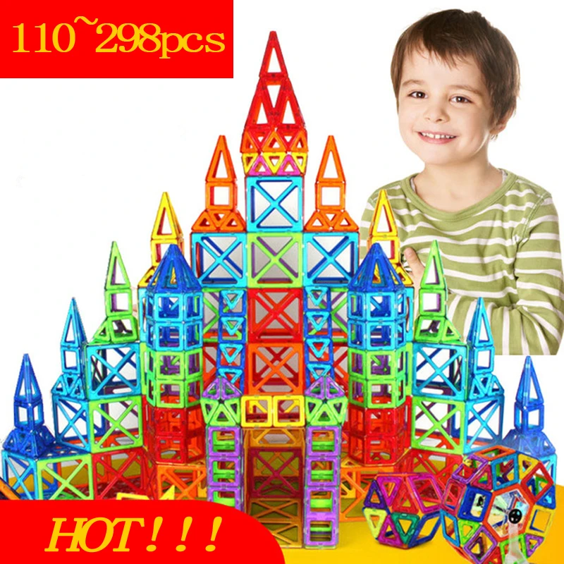 298pcs Blocks Magnetic Designer Construction Set Constructor Building Tiles Magnet Educational Toys For Children Kid 6065 | Игрушки и