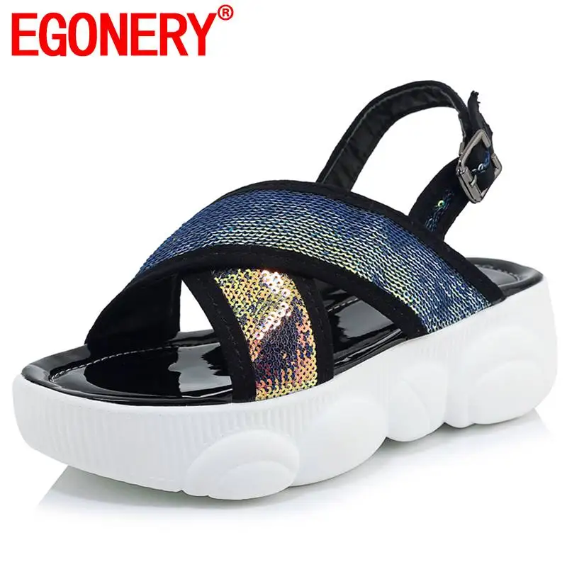 

EGONERY woman sandals summer fashion girl flat Platform shoes plus size sexy black white women shoes