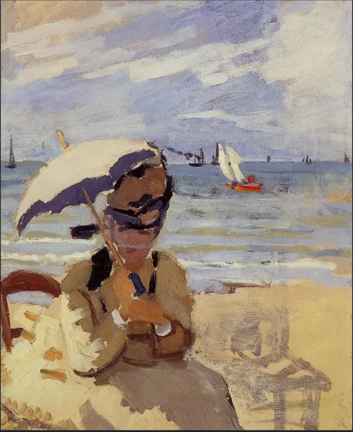 

High quality Oil painting Canvas Reproductions Camille Sitting on the Beach at Trouville (1870-1871 By Claude Monet hand painted