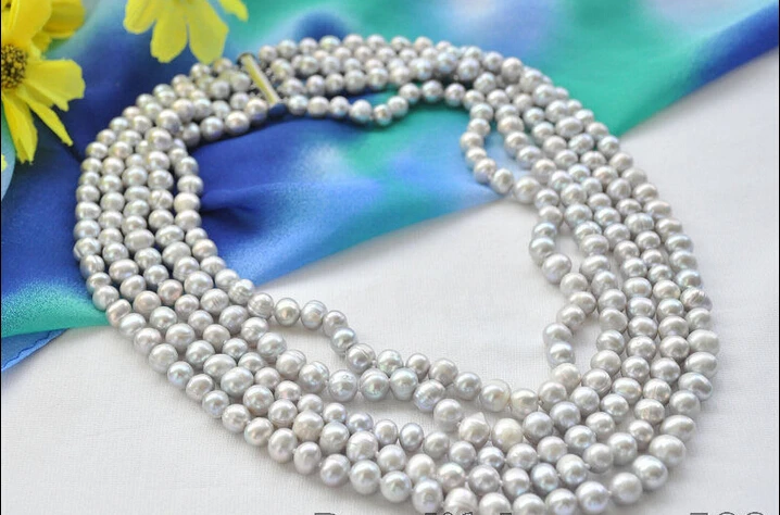 

fast z6989 5Strds 8mm gray round freshwater pearl necklace 20inch NEW