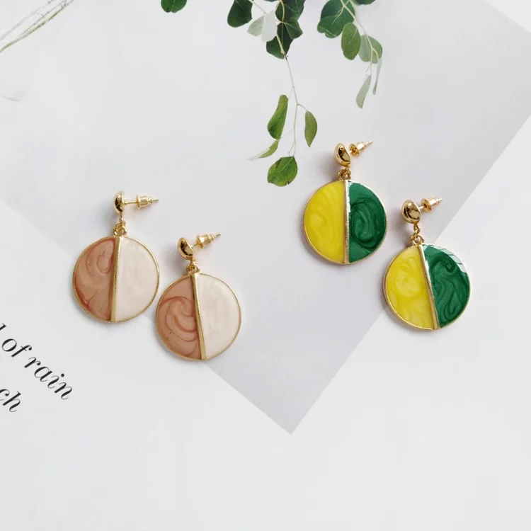 

Korea Cute Kawai Multicolored Geometric Semicircle Drop Earrings colorful Semi Circle Half Round Dangle Earrings For Women