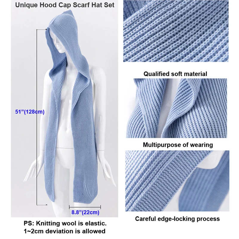Уникальная шапка с капюшоном, мягкий теплый осенний зимний шарф, женский головной убор, шерстяные вязаные шарфы, шарфы для женщин, шапка и шарф, набор