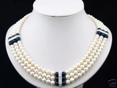 Благородство Ювелирные изделия 3 ряда подлинной Элитные украшения 7-8 мм белый жемчуг ожерелье ожерелья