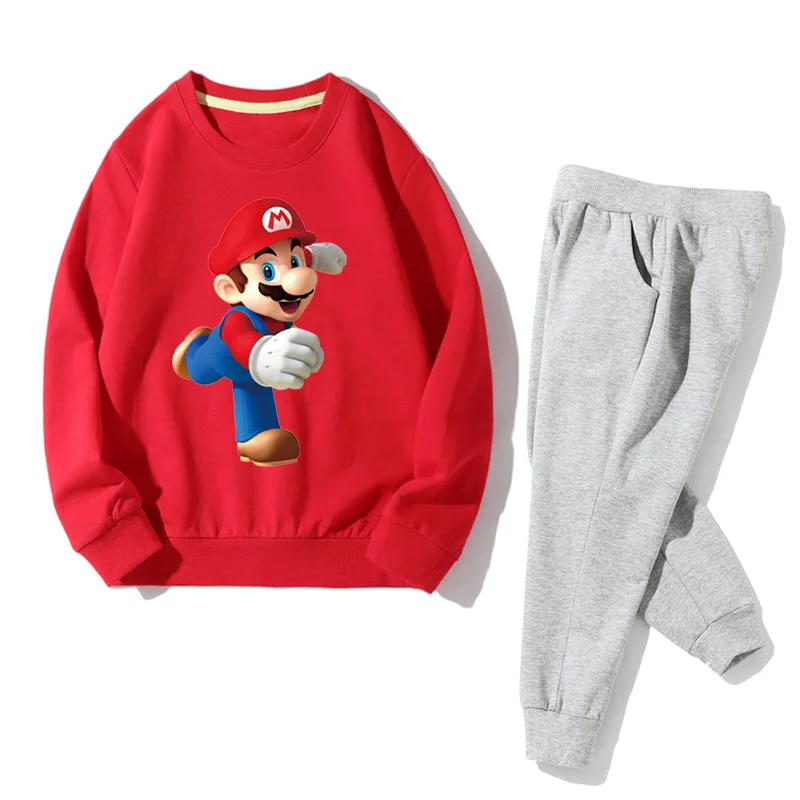 

Toddler Kids Autumn 3D Cartoon Mario Clothes Set Big Boy Girls Spring Sports Tracksuits Hoodies+Pant 2pcs Suits Costume JZ047