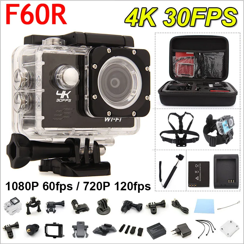 Gopro hero 4 style F60R Action Camera 4K/30fps WIFI Remote 2.0'' 170D Helmet Cam underwater 30M waterproof Sports camera