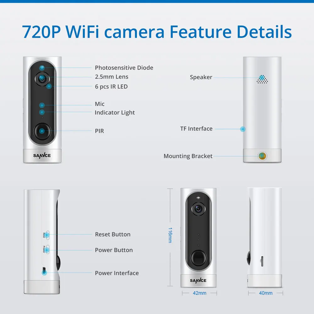 SANNCE 3000mA Rechargeable Battery PIR Camera 1MP HD Mini IP Camera 720P Night Vision Wireless Home