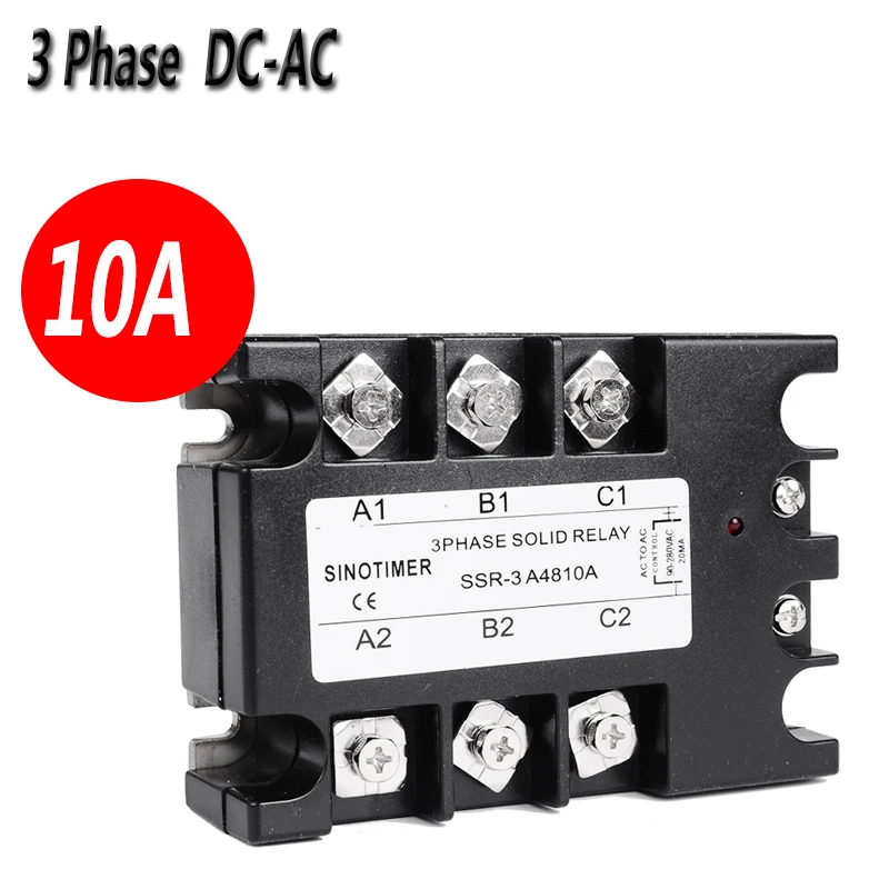 

3 Phase Solid State Relay 10A D4810A 3-32V DC Input 30-480V AC Output Module Switch Relay relais DC-AC